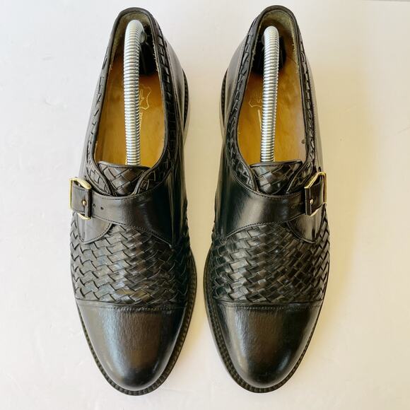 Peter Huber Black Leather Woven Leather Oxford Buckle 8 Monk Strap main image 6